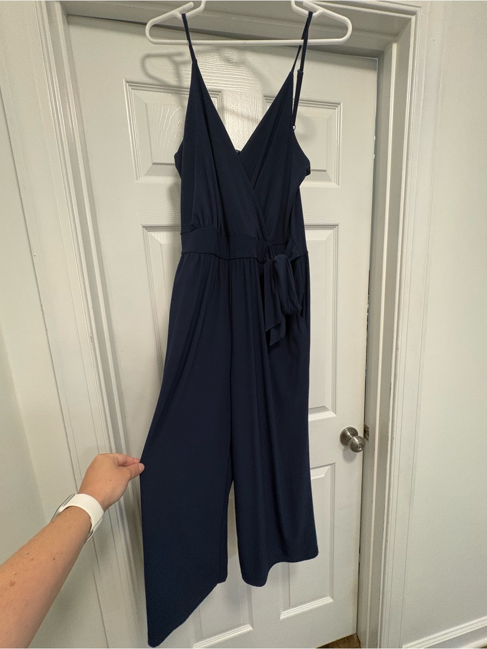 Spaghetti-Strap Wrap Jumpsuit in Deep Navy